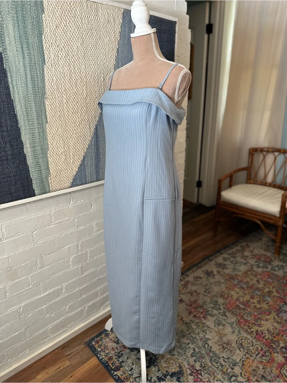 Abercrombie & Fitch Blue Pin Stripe Bodycon Midi Dress